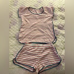 Striped Pajama Set - Pink and White